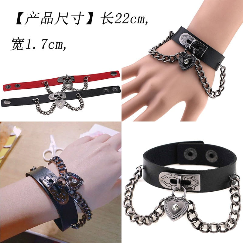 Love Bracelet Hot Punk Harajuku wristband  black PU Leather  bar Goth can be adjusted Heart Jewelry