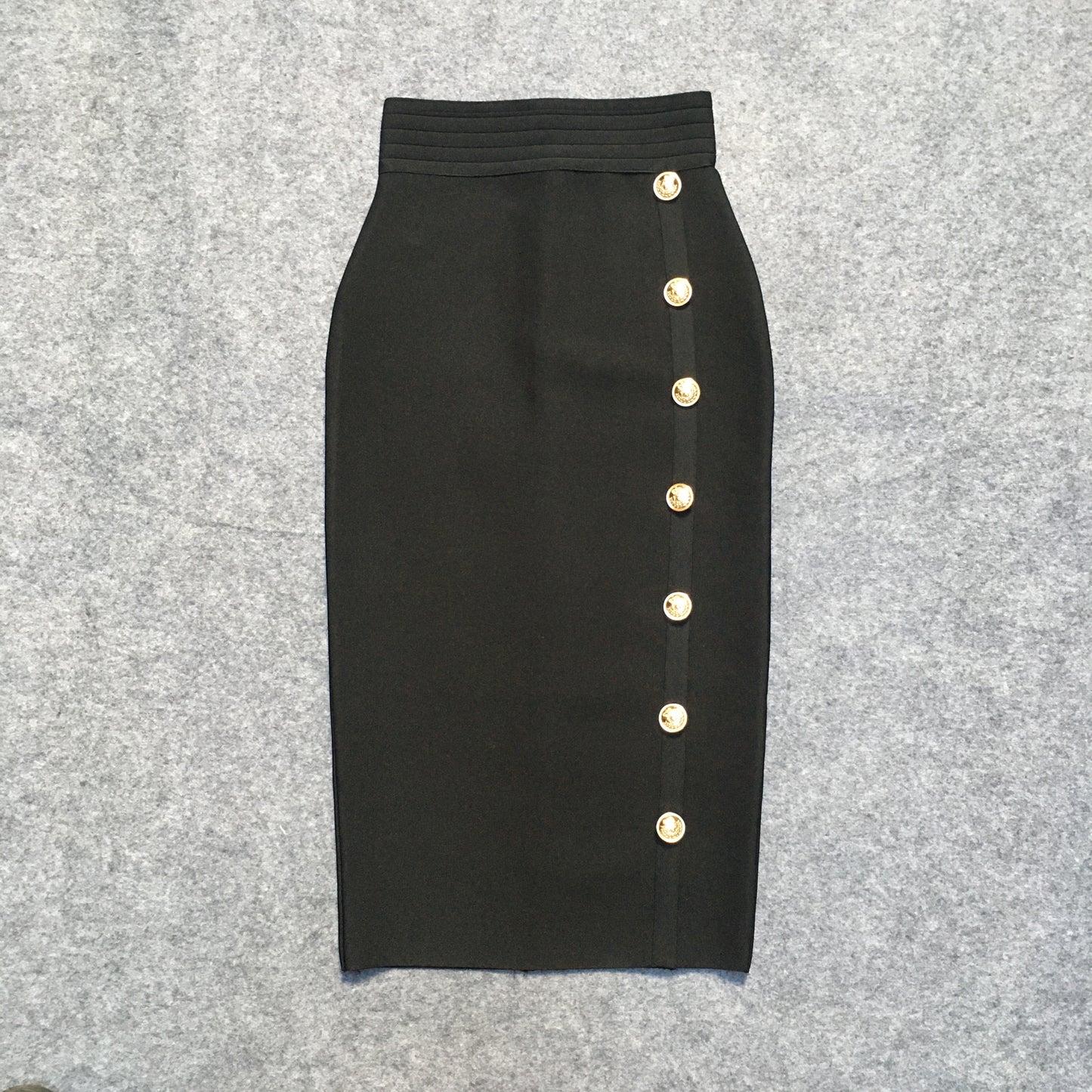 2023 Summer Elegant Midi Pencil Skirt High Waist Bandage Skirt Black Elastic Bandage Skirts Button Women Clothes