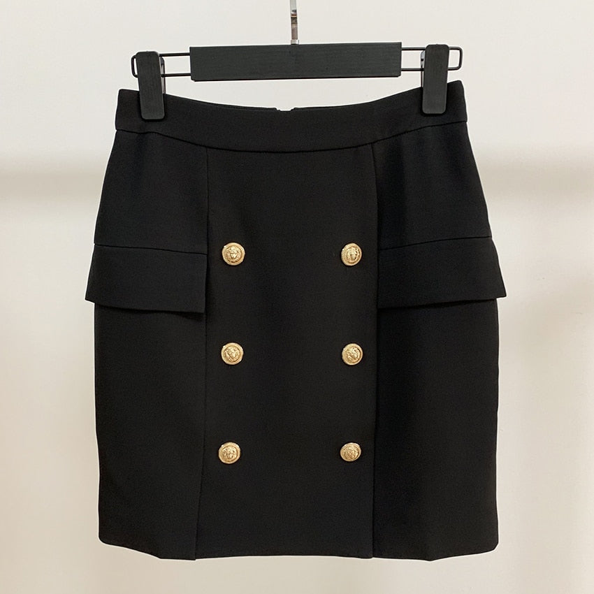 HIGH STREET Newest 2023 Designer Career Skirt Women's Metal Lion Buttons Embellished Mini Skirt