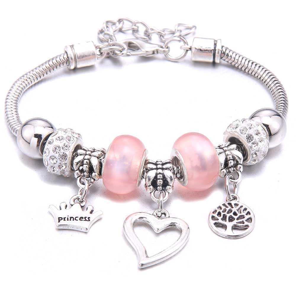 Charm Bracelet & Bangles Jewelry white butterfly Crown Beads Bracelets Brands Bracelets Fit Women Girl Friendship Gift