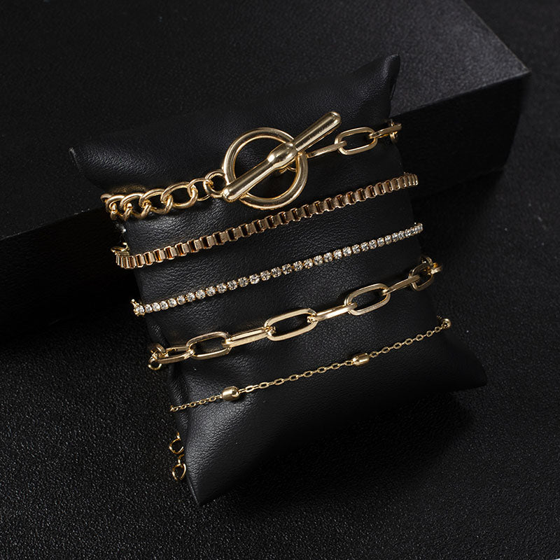 5PCs Gold chain Bangles Bracelets Set Boho Charm Bracelets for Women Wrist Bracelets Femme Jewelry