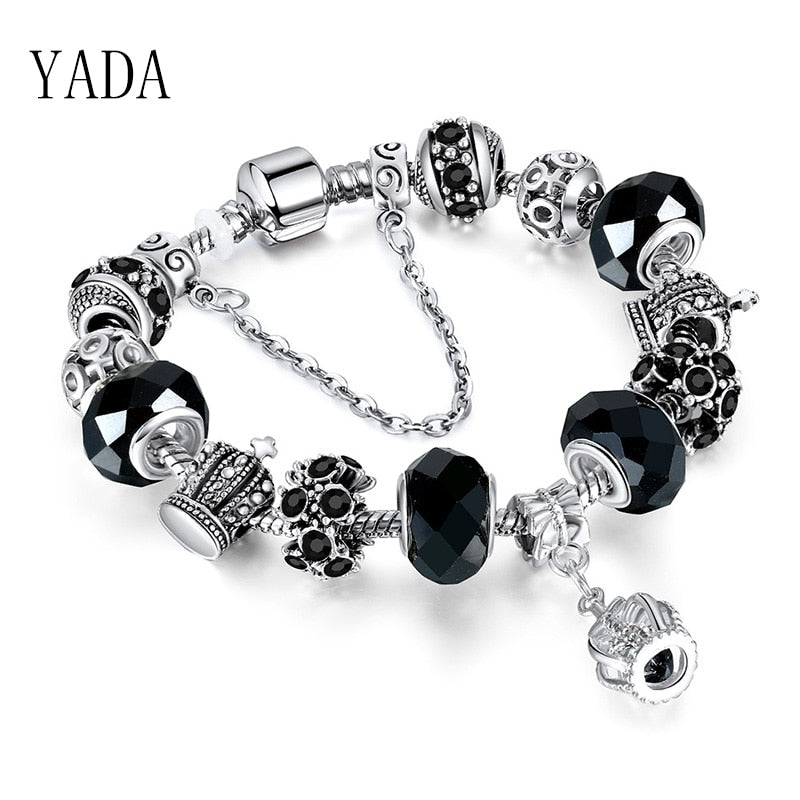 YADA Luxury Black Crown Bracelets&Bangles For Women Stainless Steel Bracelets  silver color Crystal Jewelry Bracelet BT200181