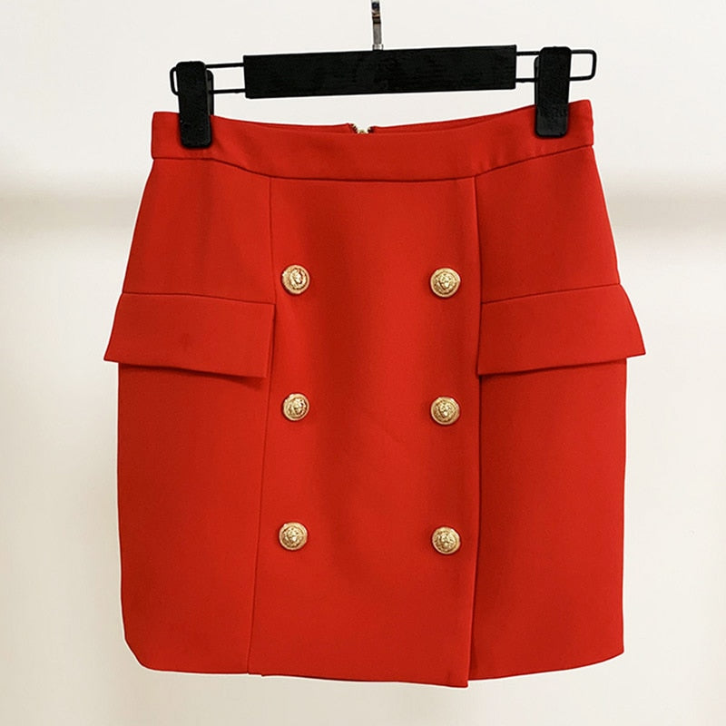 HIGH STREET Newest 2023 Designer Career Skirt Women's Metal Lion Buttons Embellished Mini Skirt