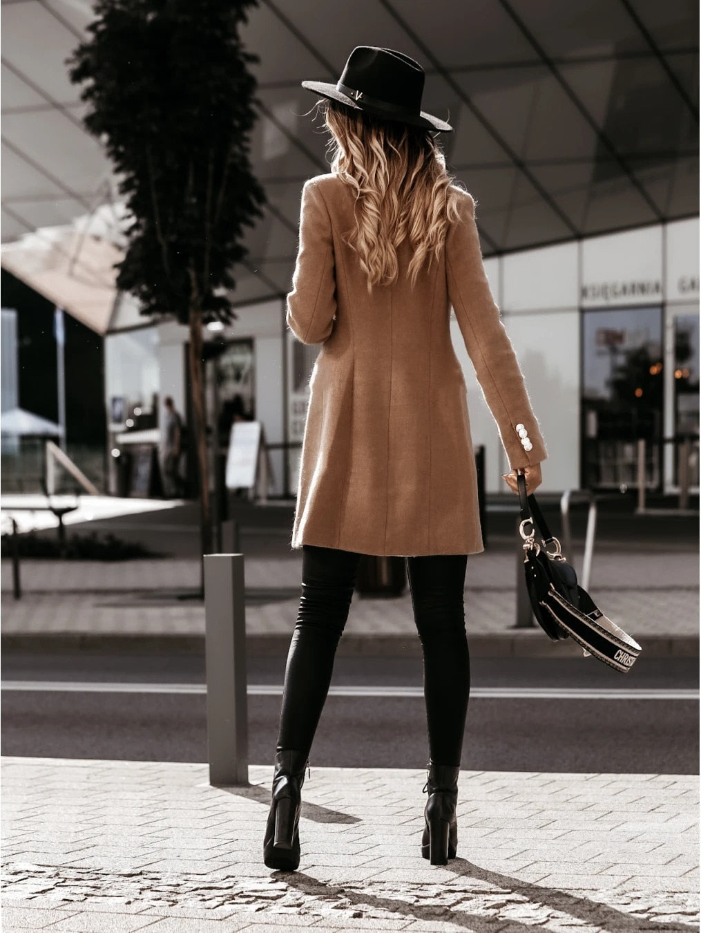 2023 Autumn Winter Jacket Coat Women Women Jackets Coat Solid Color Double-breasted Knee Length Blends Casual Womens Overcoat