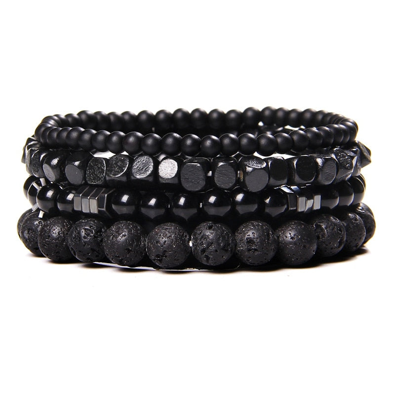 Natural Labradorite Bracelets Set Clear Energy Real Hematite Bracelets Men Polished Black Onyx Stone Beads Bracelets For Women