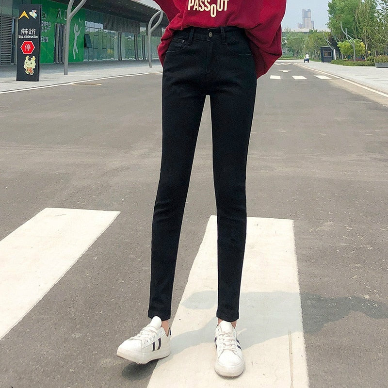 NEW Women Stretch High Waist Classic Retro Jeans Lady Clothes 38 40 Skinny Pants Push Up Leggings Mom Jeans Pencil Trousers