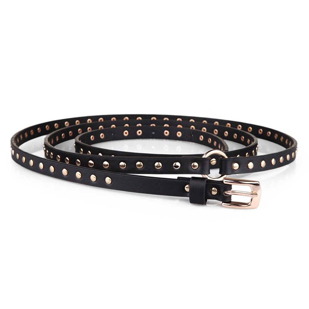 RAINIE SEAN Punk Rock Belts for Women Black Rivet Women Belt Streetwear Thin Extra Long 190cm Ladies Pin Buckle Leather Belt