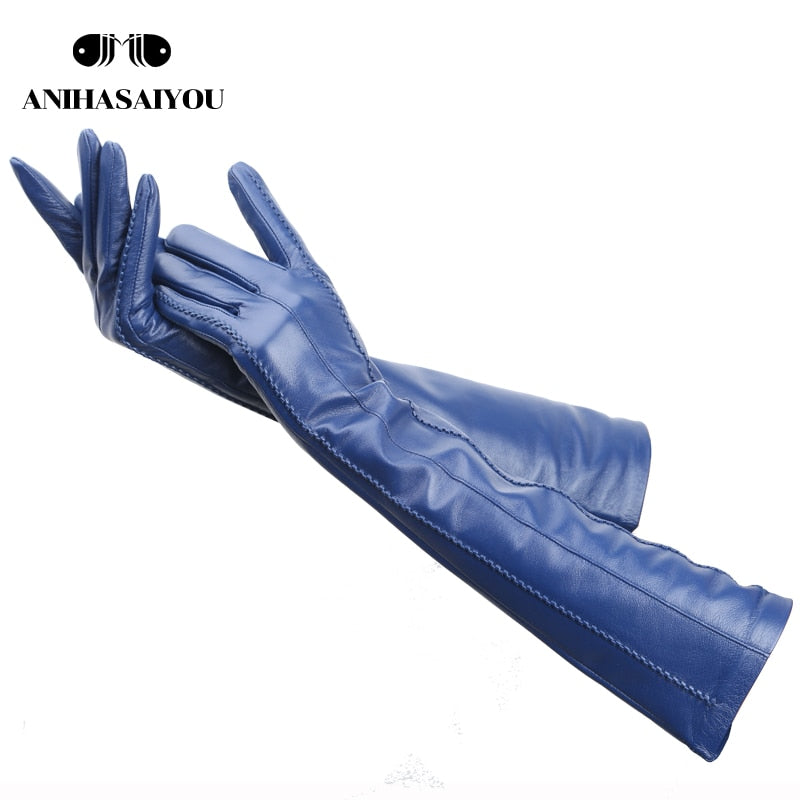 Fashion beige long leather gloves,high-grade long leather gloves women,winter genuine sheepskin women&#39;s long gloves - CSD2-50CM