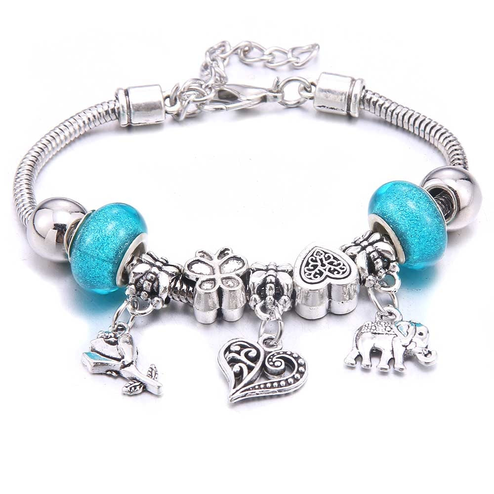 Charm Bracelet & Bangles Jewelry white butterfly Crown Beads Bracelets Brands Bracelets Fit Women Girl Friendship Gift