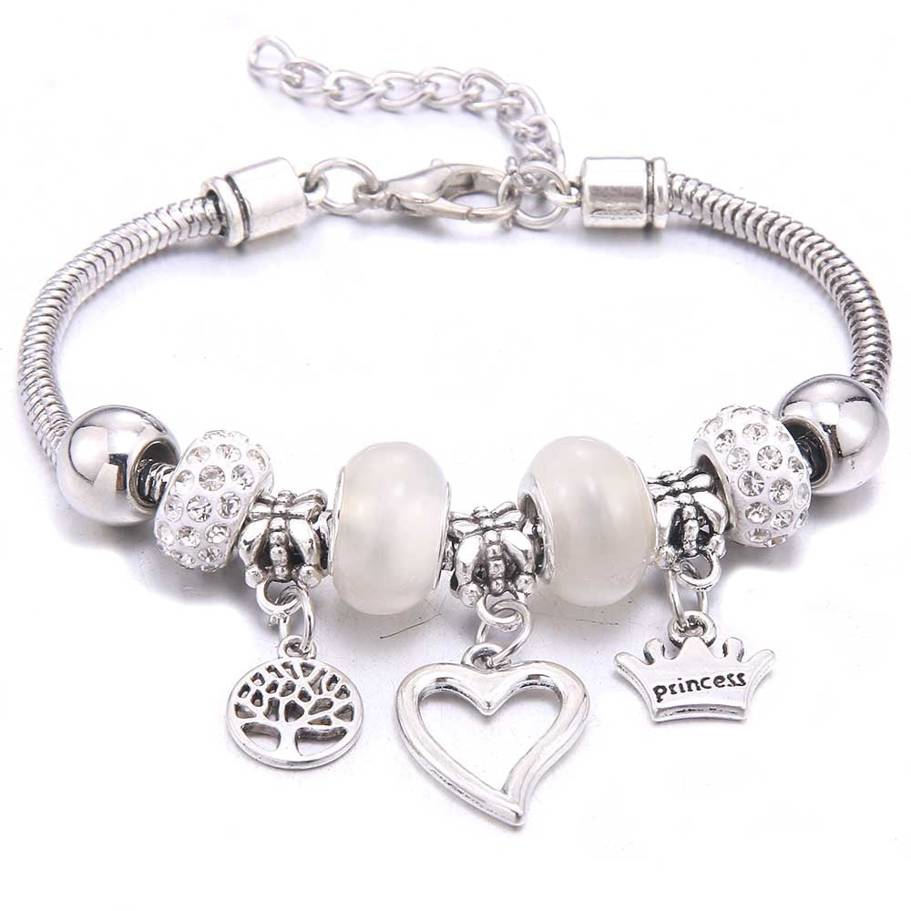 Charm Bracelet & Bangles Jewelry white butterfly Crown Beads Bracelets Brands Bracelets Fit Women Girl Friendship Gift