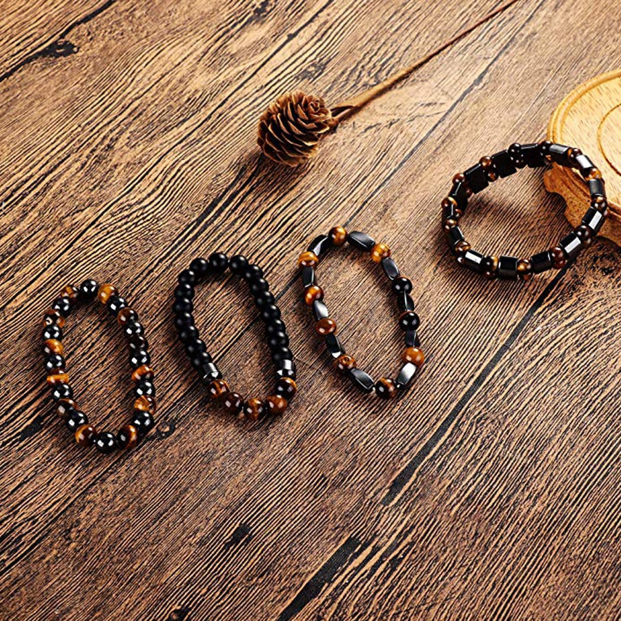 Natural Tiger Eye Hematite Men Bracelets Set Magnetic Health Protection Balance Beads Bracelets Women Reiki Healing Jewelry Gift