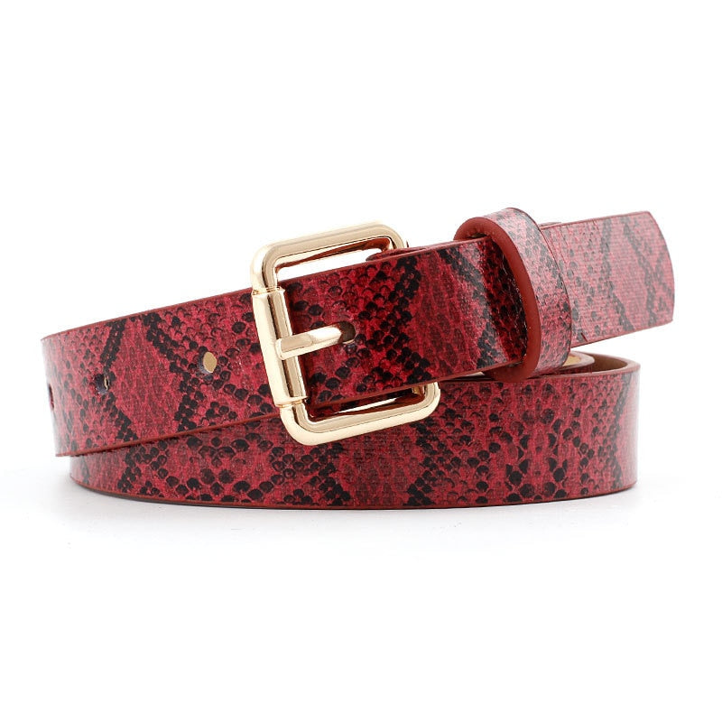 Female Leopard Belt Snake Skin Zebra Print Thin Horsehair Waistband PU Leather Gold Ring Heart Pin Metal Buckle Ladies Belts