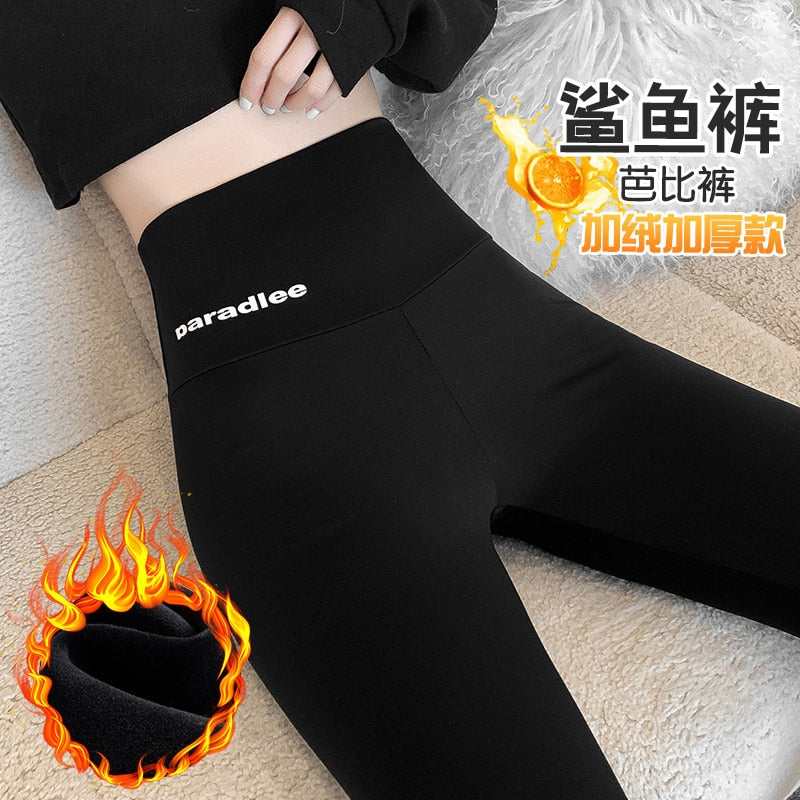 Women's Leggings Ants Shark Skin High Waist Hip Lifting Abdomen Black Winter Warm Thickened Elastic Yoga Pants Plush Lining