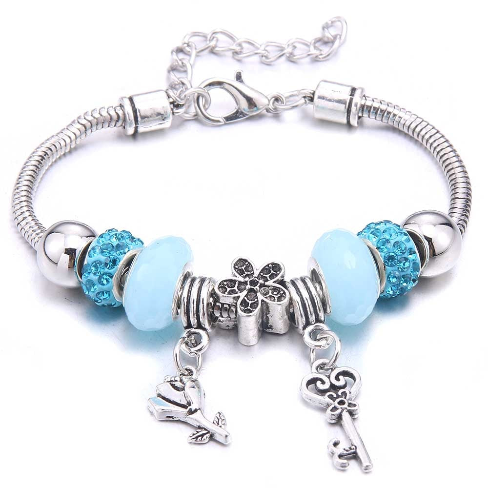 Charm Bracelet & Bangles Jewelry white butterfly Crown Beads Bracelets Brands Bracelets Fit Women Girl Friendship Gift