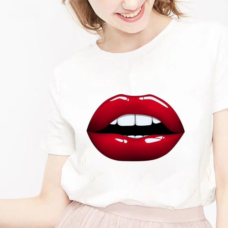 camiseta tee shirts female T-shirt koszulki damskie Harajuku Tshirt Lip Lipstick Tops Tee Women&#39;s Summer T Shirt Shirt Feminina