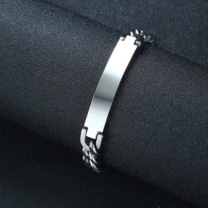 Vnox 9mm Stainless Steel ID Bracelets for Men Personalize Name Image Unique Gift Link Chain Bracelets