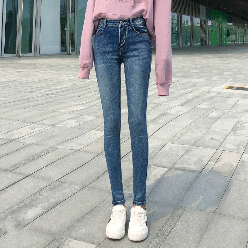 NEW Women Stretch High Waist Classic Retro Jeans Lady Clothes 38 40 Skinny Pants Push Up Leggings Mom Jeans Pencil Trousers