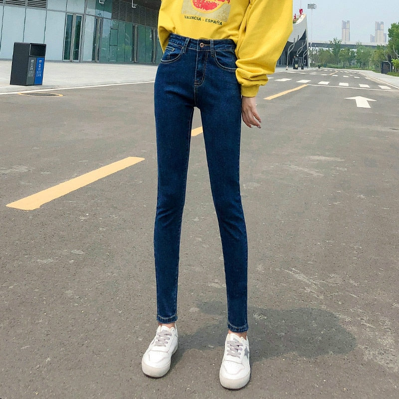 NEW Women Stretch High Waist Classic Retro Jeans Lady Clothes 38 40 Skinny Pants Push Up Leggings Mom Jeans Pencil Trousers