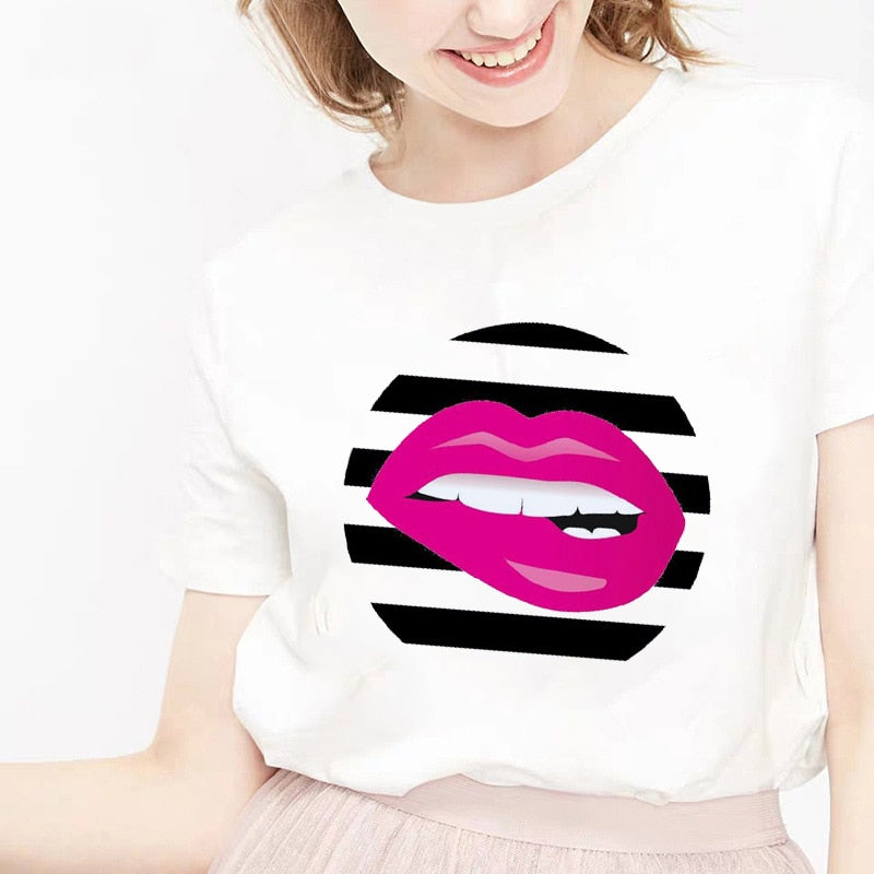 camiseta tee shirts female T-shirt koszulki damskie Harajuku Tshirt Lip Lipstick Tops Tee Women&#39;s Summer T Shirt Shirt Feminina