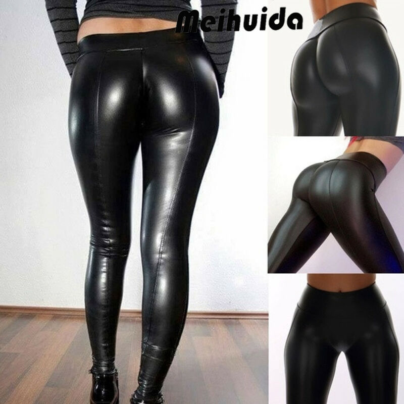 New Hot Summer Fashion Girls Female Lady Shiny Bling Faux Patent Leather Stretch Leggings Wet Look PVC Pants Trousers