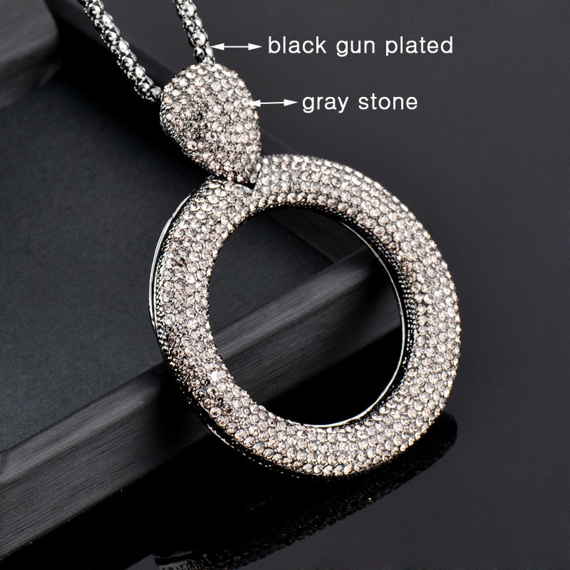 SINLEERY Dazzling Full Cubic Zirconia Hollow Round Pendant Long Necklace for Women Statement Maxi Jewelry Accessories ZD1 SSA