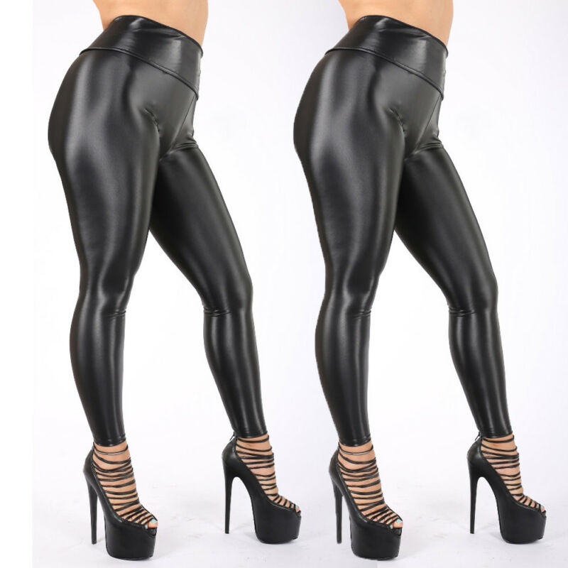 New Hot Summer Fashion Girls Female Lady Shiny Bling Faux Patent Leather Stretch Leggings Wet Look PVC Pants Trousers