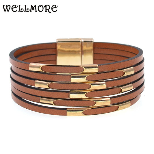 WELLMORE Leather Bracelets for Women 2020 Fashion Bracelets & Bangles Elegant Multilayer Wide Wrap Bracelet Jewelry wholesale