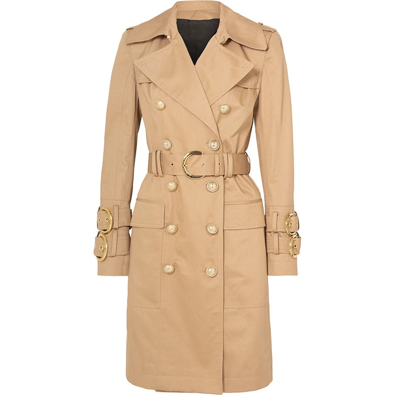 HIGH STREET 2023 Fall Winter Designer Fashion Women's Elegant Double Breasted Lion Buttons Belt Trench Coat