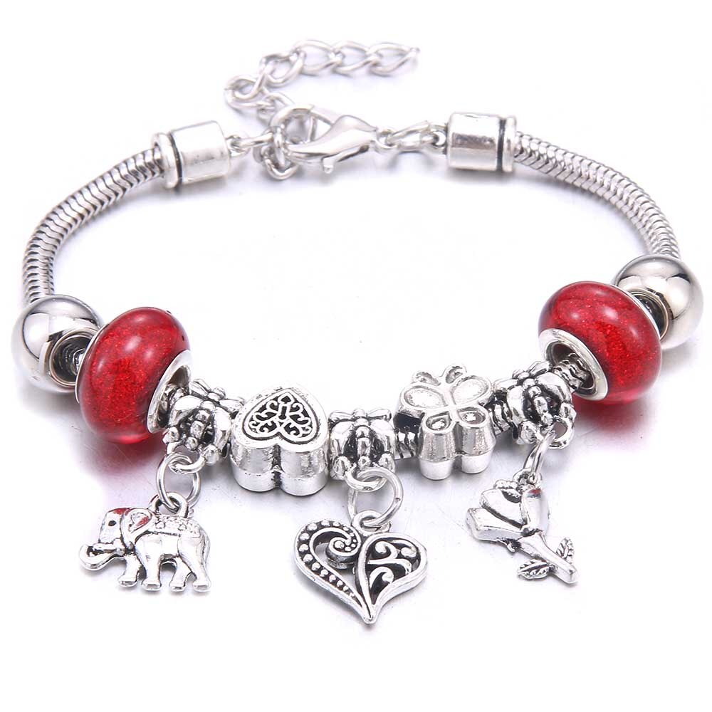 Charm Bracelet & Bangles Jewelry white butterfly Crown Beads Bracelets Brands Bracelets Fit Women Girl Friendship Gift