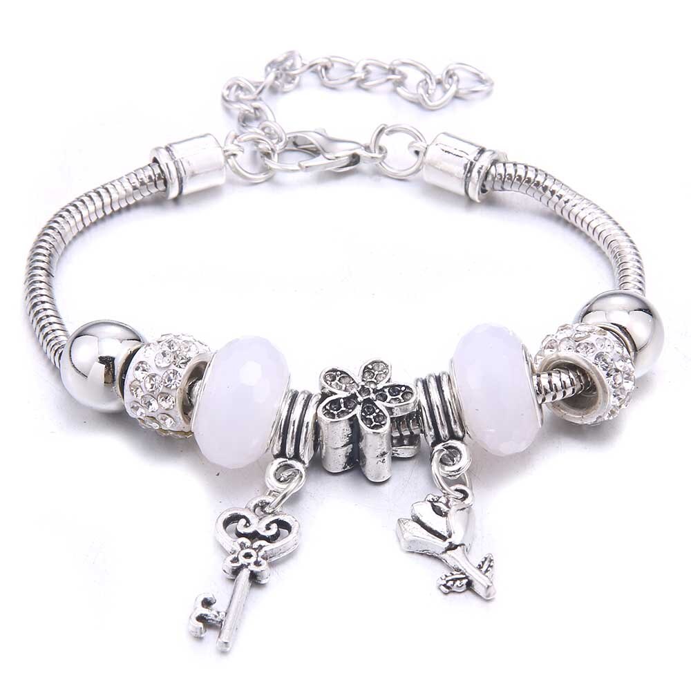 Charm Bracelet & Bangles Jewelry white butterfly Crown Beads Bracelets Brands Bracelets Fit Women Girl Friendship Gift