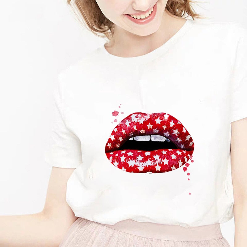 camiseta tee shirts female T-shirt koszulki damskie Harajuku Tshirt Lip Lipstick Tops Tee Women&#39;s Summer T Shirt Shirt Feminina