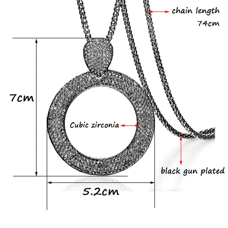 SINLEERY Dazzling Full Cubic Zirconia Hollow Round Pendant Long Necklace for Women Statement Maxi Jewelry Accessories ZD1 SSA