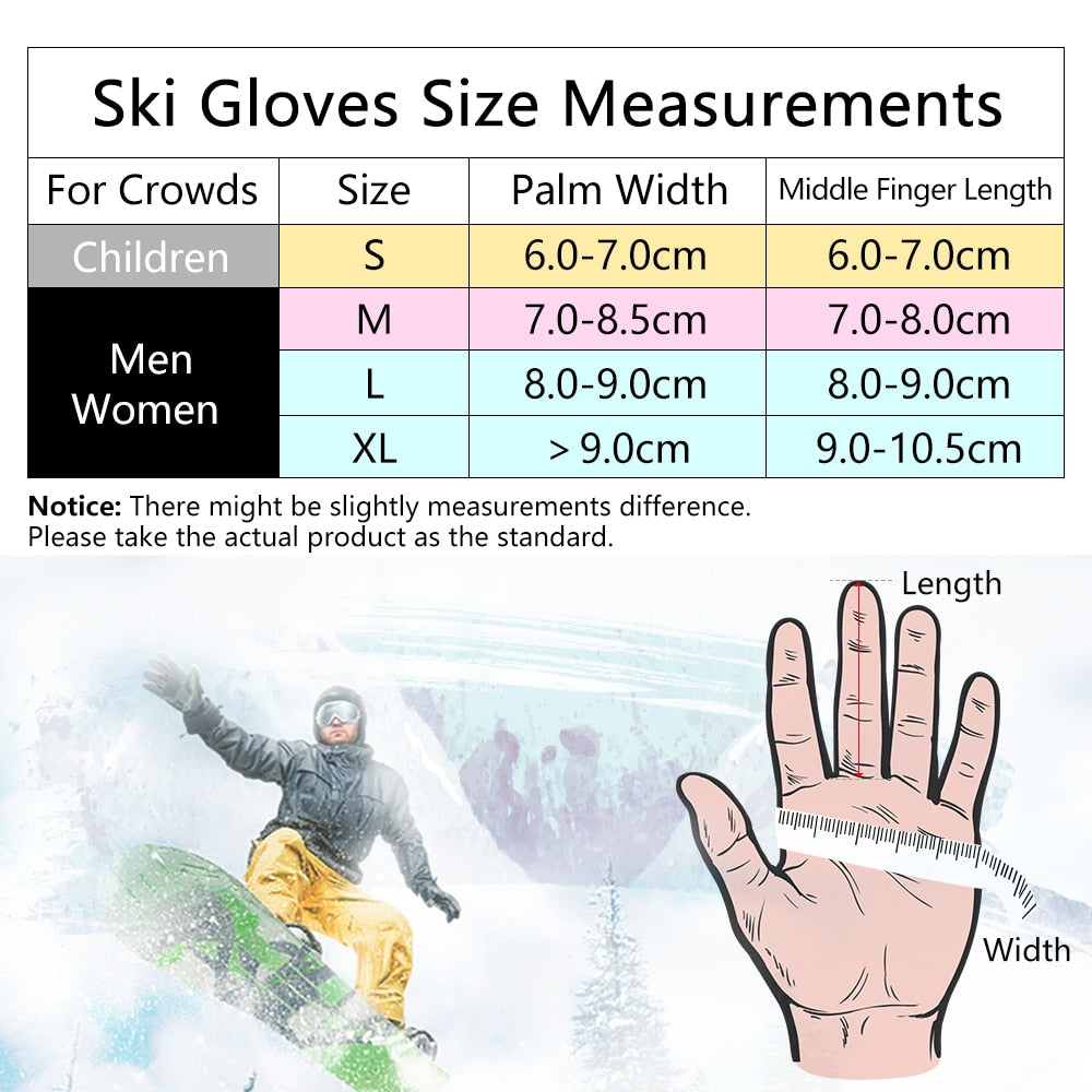 Thermal Ski Gloves Men Women Winter Fleece Waterproof Warm Child Snowboard Snow Gloves 3 Fingers Touch Screen for Skiing Riding