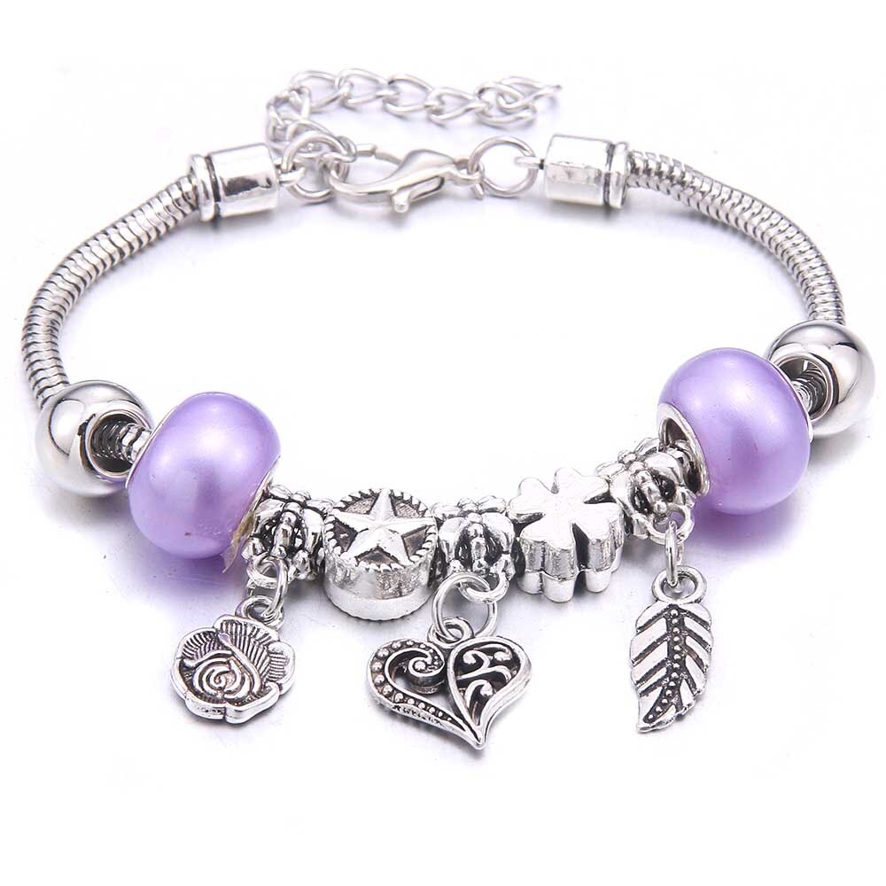 Charm Bracelet & Bangles Jewelry white butterfly Crown Beads Bracelets Brands Bracelets Fit Women Girl Friendship Gift