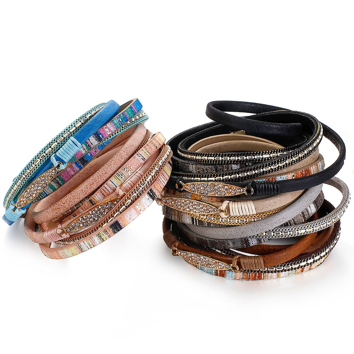 ALLYES Simple Stripe Leather Bracelet for Women Bohemian Natural stone Charm Crystal Wrap Bracelets Bangles Fashion Jewelry