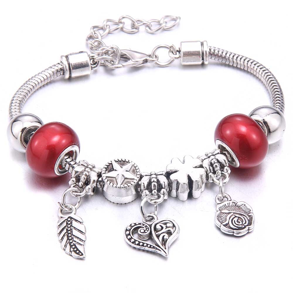 Charm Bracelet & Bangles Jewelry white butterfly Crown Beads Bracelets Brands Bracelets Fit Women Girl Friendship Gift