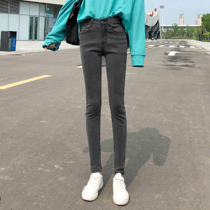 NEW Women Stretch High Waist Classic Retro Jeans Lady Clothes 38 40 Skinny Pants Push Up Leggings Mom Jeans Pencil Trousers