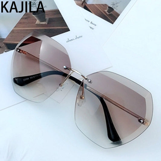 Oversized Square Rimless Sunglasses Women Metal Frame Shades Sun Glasses For Women Vintage Brand Designer Zonnebril Dames