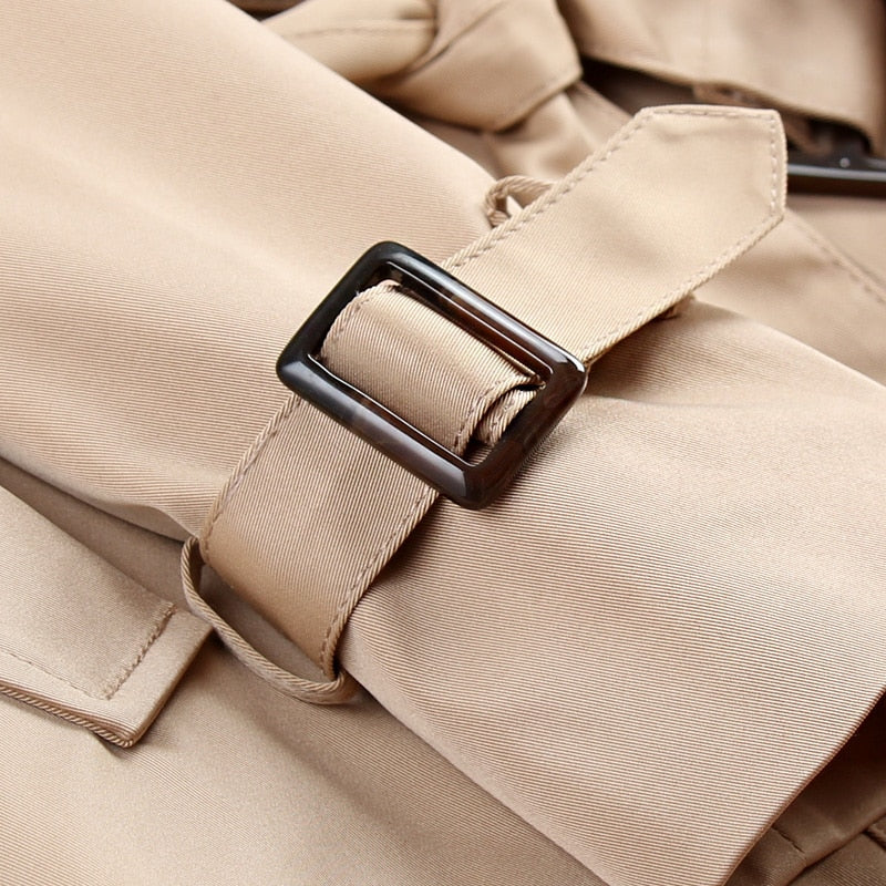 2023 New Fashion Double Breasted Mid-long Trench Coat Women Khaki Slim Belt Cloak Mujer Windbreaker Female Abrigos Brazil LH810