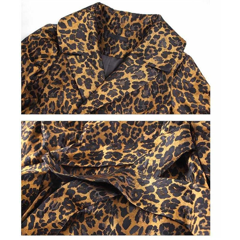 Women's Trench Coat Leopard Long Sleeve Coat Women 2023 Spring Autumn New Fashion Elegant Long Female Casual Windbreaker Lu2005