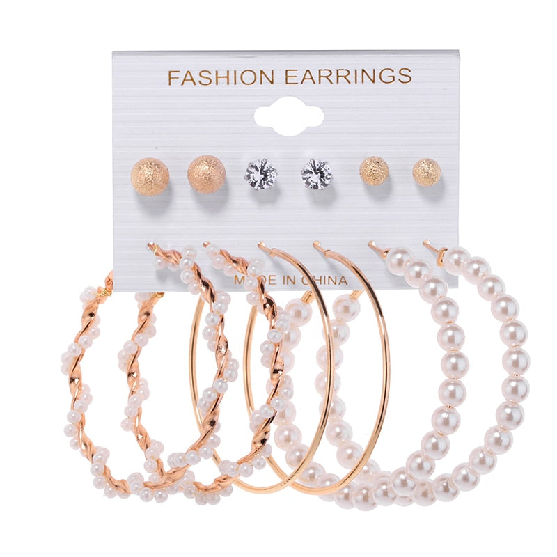 Simple Plain Gold Color Metal Pearl Hoop Earrings Fashion Big Circle Hoops Statement Earrings for Women Party Jewelry