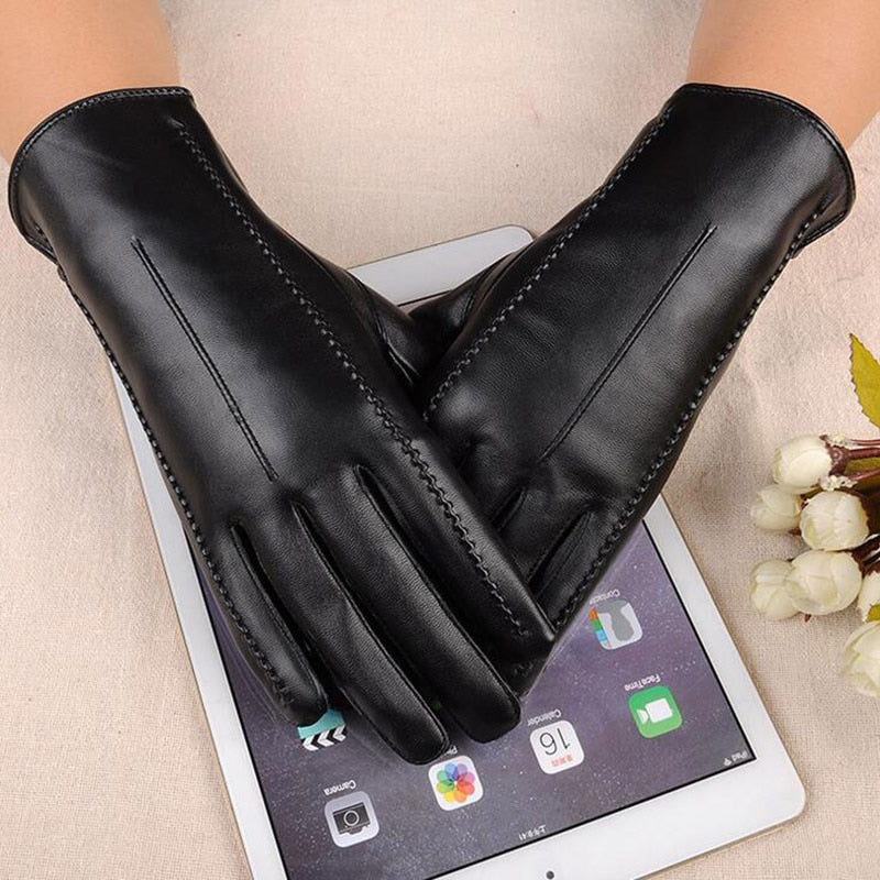 High Quality Leather Female Fashion Winter Warm Black Bow Cycling Gloves Women Driving Touch Phone Screen Glove Mittens B7