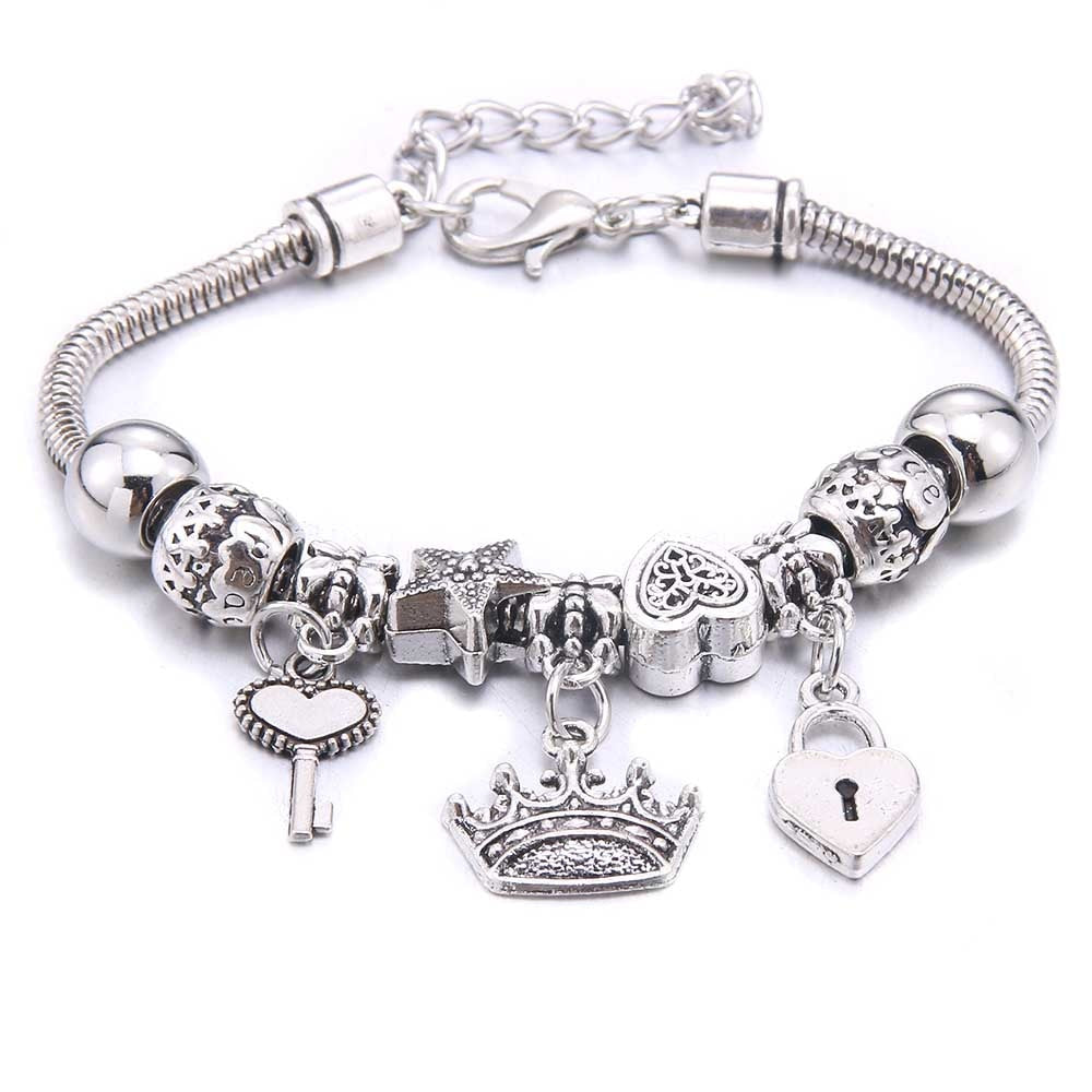 Charm Bracelet & Bangles Jewelry white butterfly Crown Beads Bracelets Brands Bracelets Fit Women Girl Friendship Gift