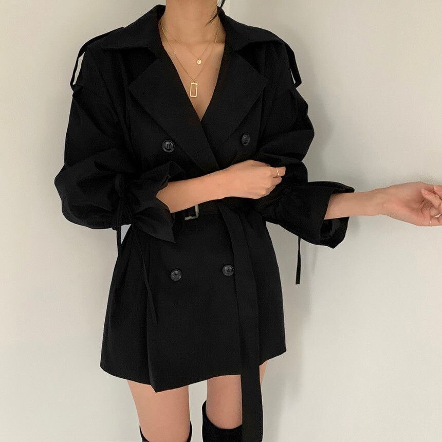 REALEFT 2022 New Autumn Winter Khaki Minimalist Women's Trench Coat Sashes Windbreaker Loose Flare Sleeve Double Breasted Trench