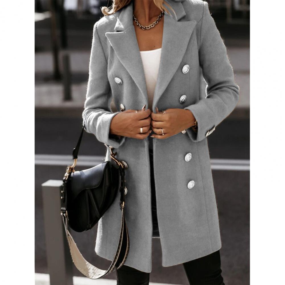 2023 Autumn Winter Jacket Coat Women Women Jackets Coat Solid Color Double-breasted Knee Length Blends Casual Womens Overcoat