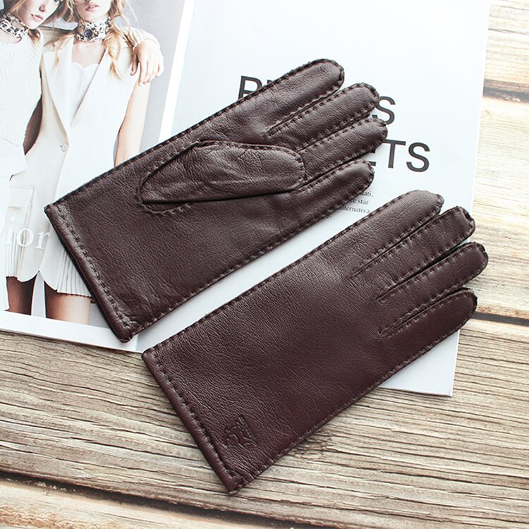 New women's deerskin gloves leather color fashion wool knitted lining hand-stitched outdoor driving and cycling warm gloves