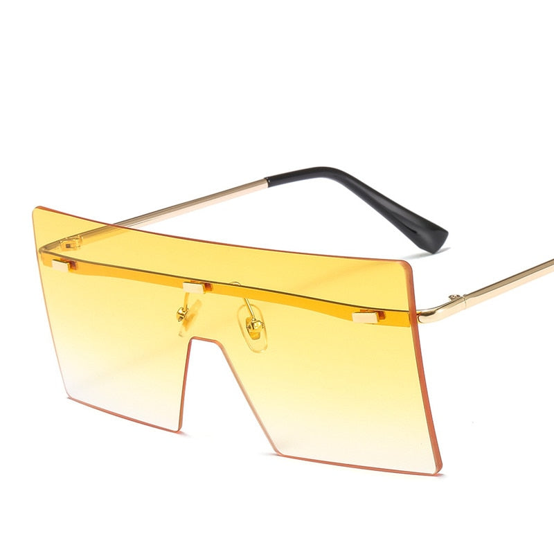 Rimless Oversized Sunglasses Women 2020 Gradient Square Sunglasses Brand Designer Men Retro Small Yellow Glasses Sunnies UV400