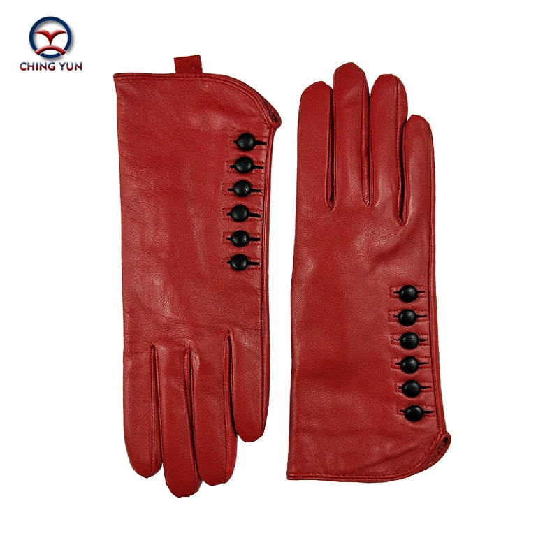 CHING YUN New Women Gloves Genuine Leather Winter Autumn Ladies Fashion Brand High quality goat skin Warm 6 buckle gloves woman