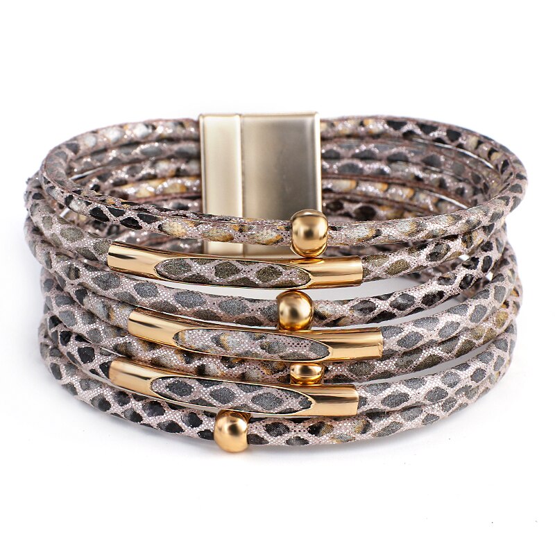 ALLYES Snake Pattern Leather Bracelets for Women Fashion Exaggerated Multilayer Wide Wrap Bracelets &amp; Bangles Charm Jewelry