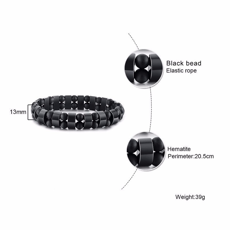 Vnox Stretch Mens Black Bracelets Hematite Tiger Eye Beads Bracelets Casual HOMBRE Wristband